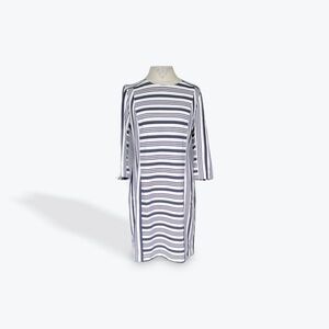 Banana Republic White and Blue Sheath Dress 3/4 Sleeve Bateau Neckline